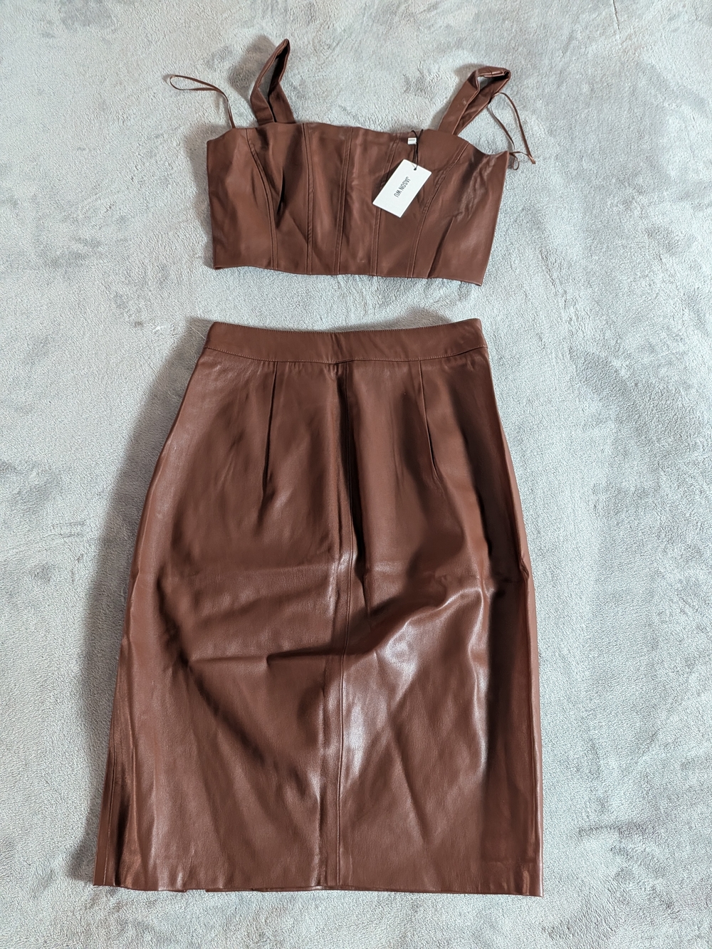 Jason Wu Chocolate Brown Faux Leather 2 piece Set Sz Small NWT